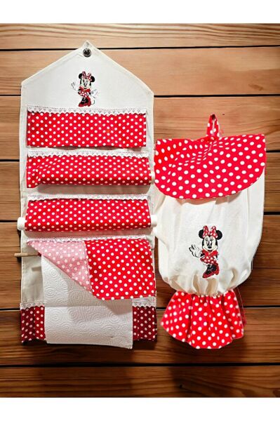 Minnie Nakışlı ,Dertsiz Kumaş,Pileli, 5'li Set(FIRIN ÖRTÜSÜ, ORGANİZER, EKMEKLİK, HAVLU,POSETLİK)