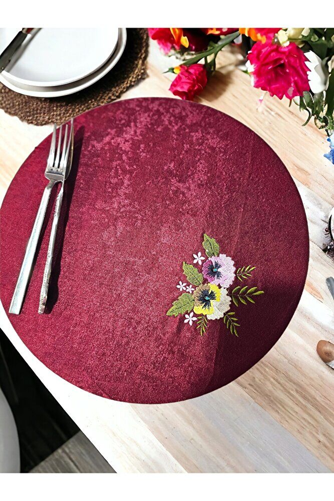 Bordo Amerikan Servis Menekşe Nakişli 2'li Supla