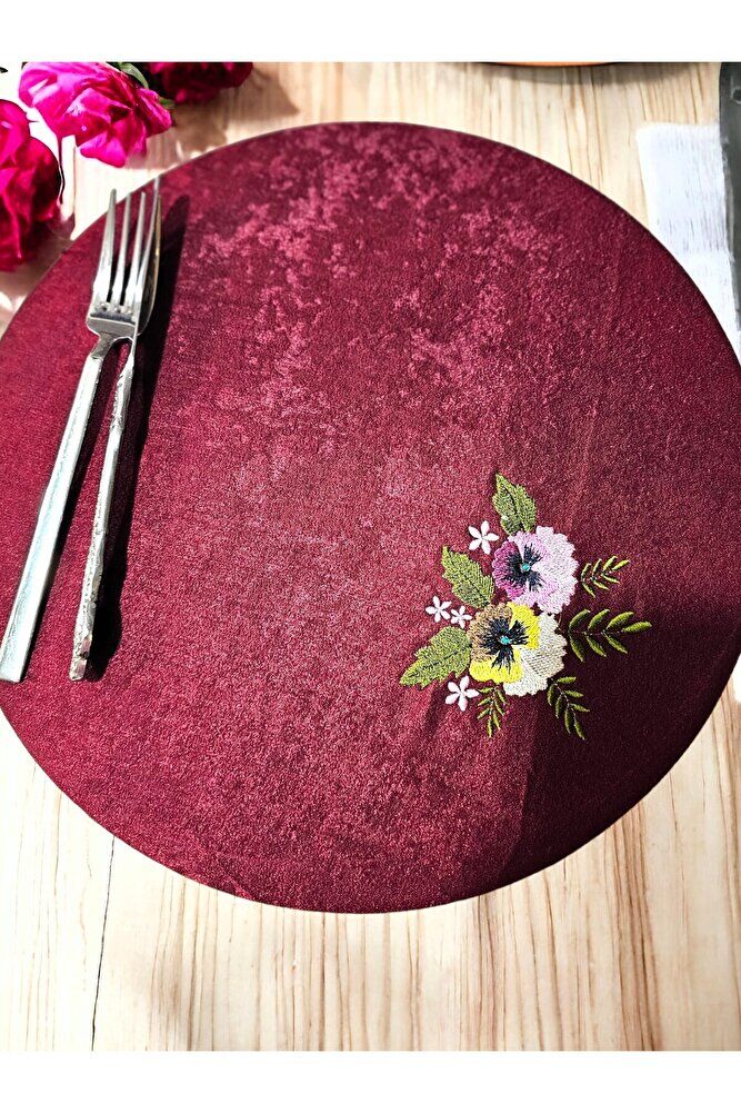 Bordo Amerikan Servis Menekşe Nakişli 2'li Supla