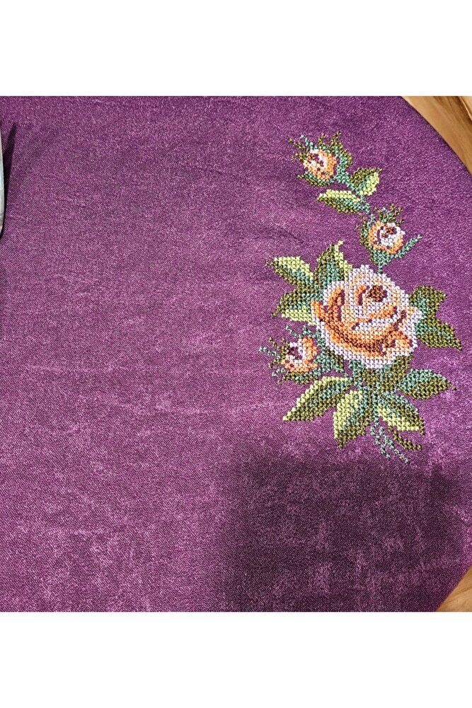 Mor Amerikan Servis Kanaviçe Gül Nakişli 2'li Supla