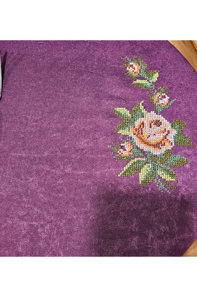 Mor Amerikan Servis Kanaviçe Gül Nakişli 2'li Supla