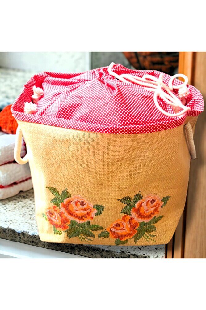 KANAVİÇE NAKIŞLI JÜT SEPET