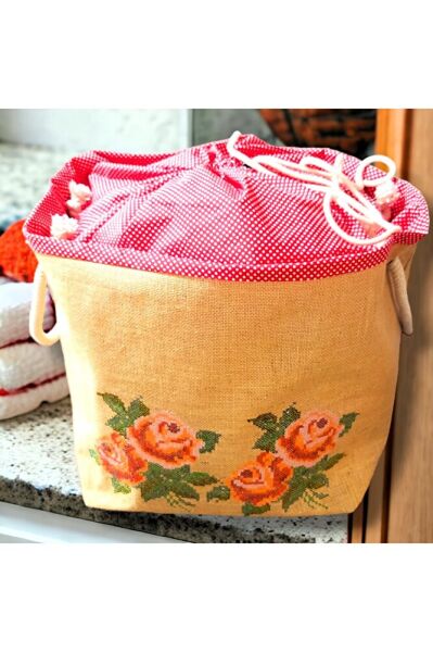 KANAVİÇE NAKIŞLI JÜT SEPET