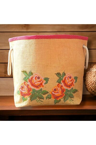 KANAVİÇE NAKIŞLI JÜT SEPET