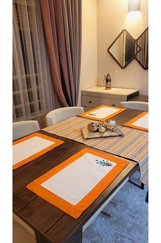 Kir Çi?çeği? Nakişli Ameri?kan Servi?s &runner Seti? 4 Ki?şi?li?k