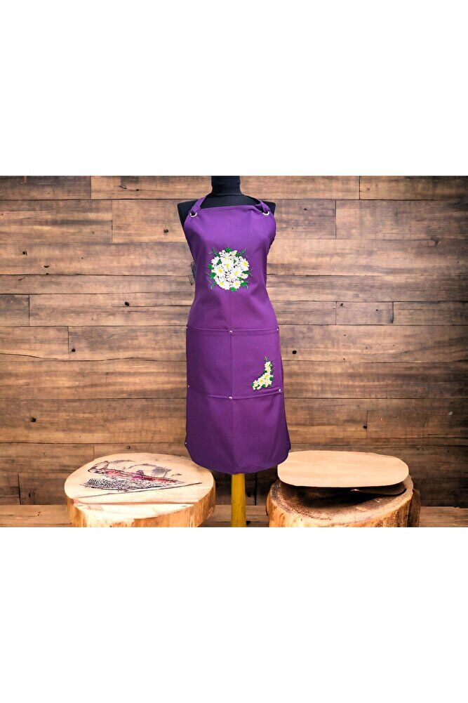 Papatya Nakişli Mor Önlük
