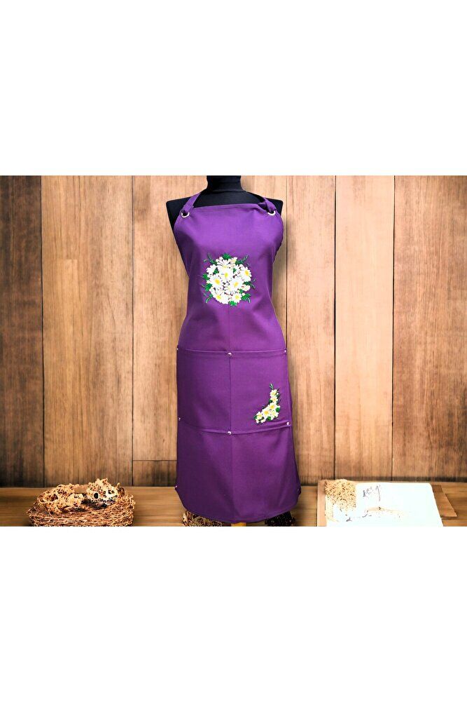 Papatya Nakişli Mor Önlük
