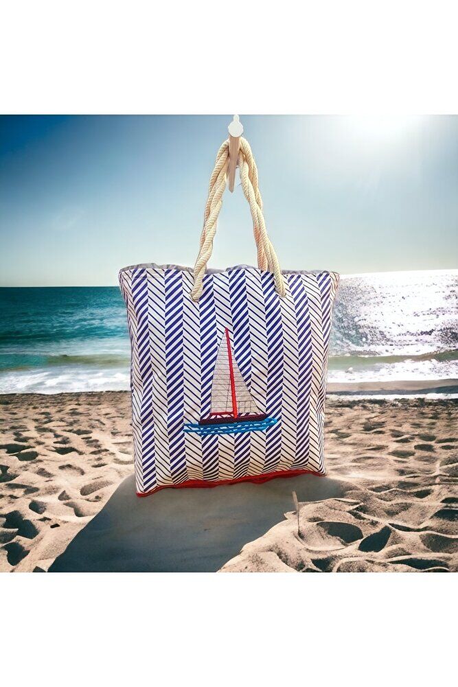 Nakiş İşlemeli? Mavi Cizgili Çanta