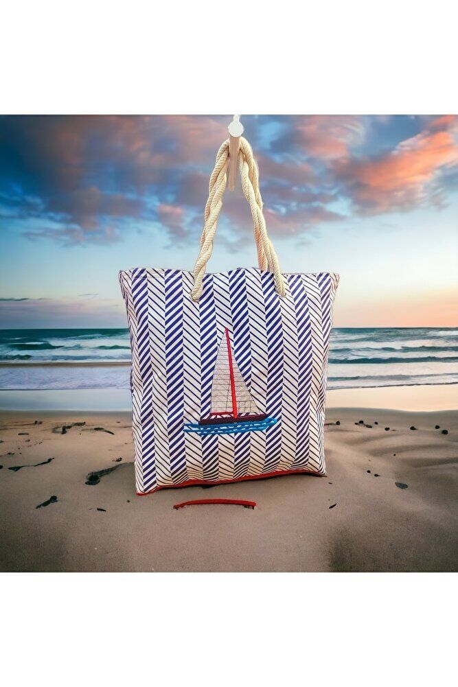 Nakiş İşlemeli? Mavi Cizgili Çanta