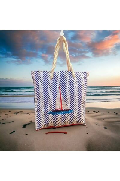 Nakiş İşlemeli? Mavi Cizgili Çanta