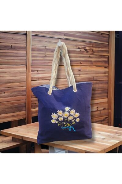Nakiş İşlemeli? Papatya Demeti? Laci?vert Çanta