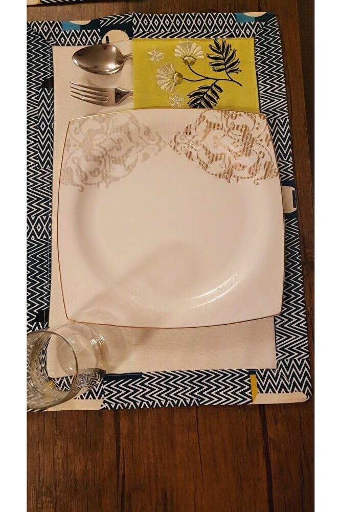 Turkuaz Ci?zgi?li? Nakiş Işlemeli? Ameri?kan Servi?s & Sunum Takim