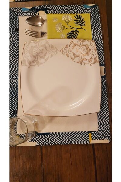 Turkuaz Ci?zgi?li? Nakiş Işlemeli? Ameri?kan Servi?s & Sunum Takim