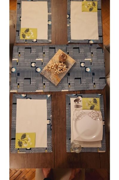 Turkuaz Ci?zgi?li? Nakiş Işlemeli? Ameri?kan Servi?s & Sunum Takim