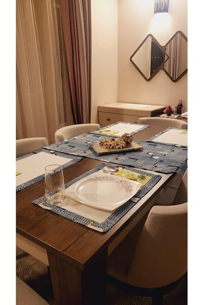 Turkuaz Ci?zgi?li? Nakiş Işlemeli? Ameri?kan Servi?s & Sunum Takim