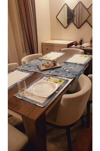 Turkuaz Ci?zgi?li? Nakiş Işlemeli? Ameri?kan Servi?s & Sunum Takim