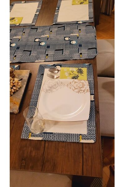 Turkuaz Ci?zgi?li? Nakiş Işlemeli? Ameri?kan Servi?s & Sunum Takim